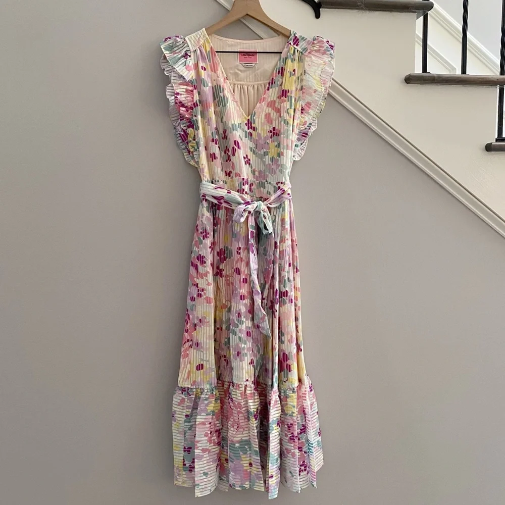 Kate Spade Pastel Floral Ruffle Midi Dress Size 12